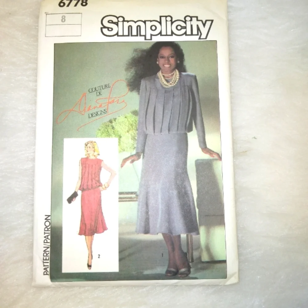 SIMPLICITY 6778 Sz 8 Diana Ross Dress Misses gore trumpet skirt box plea